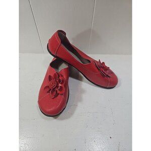 Womens Loafer Flat Shoes Red Leather Slip On Flower Round Toe  EUR 43 See Desc